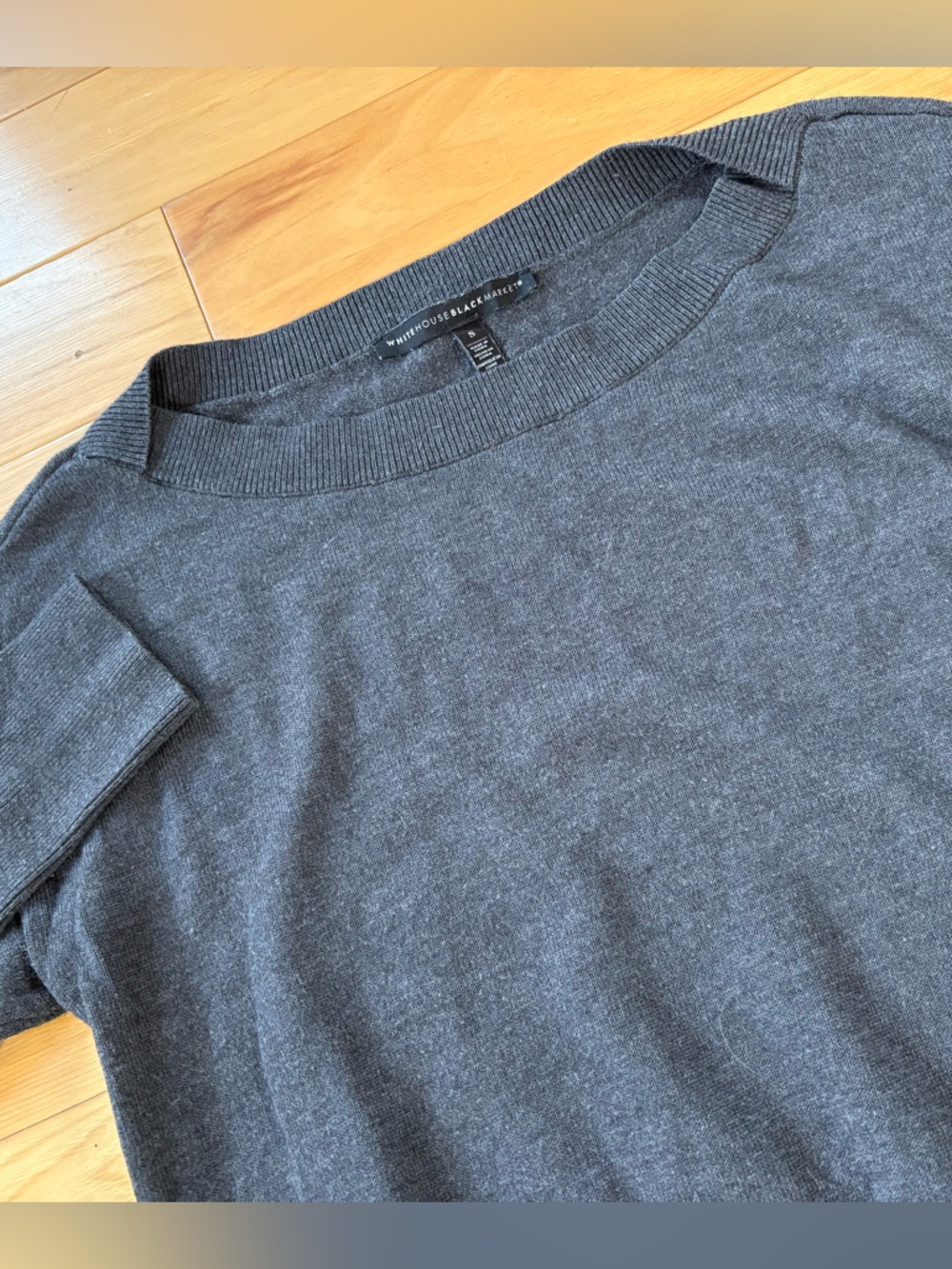 White House Black Market Sweater Womens Sz S Gray Banded Bottom Cashmere Blend